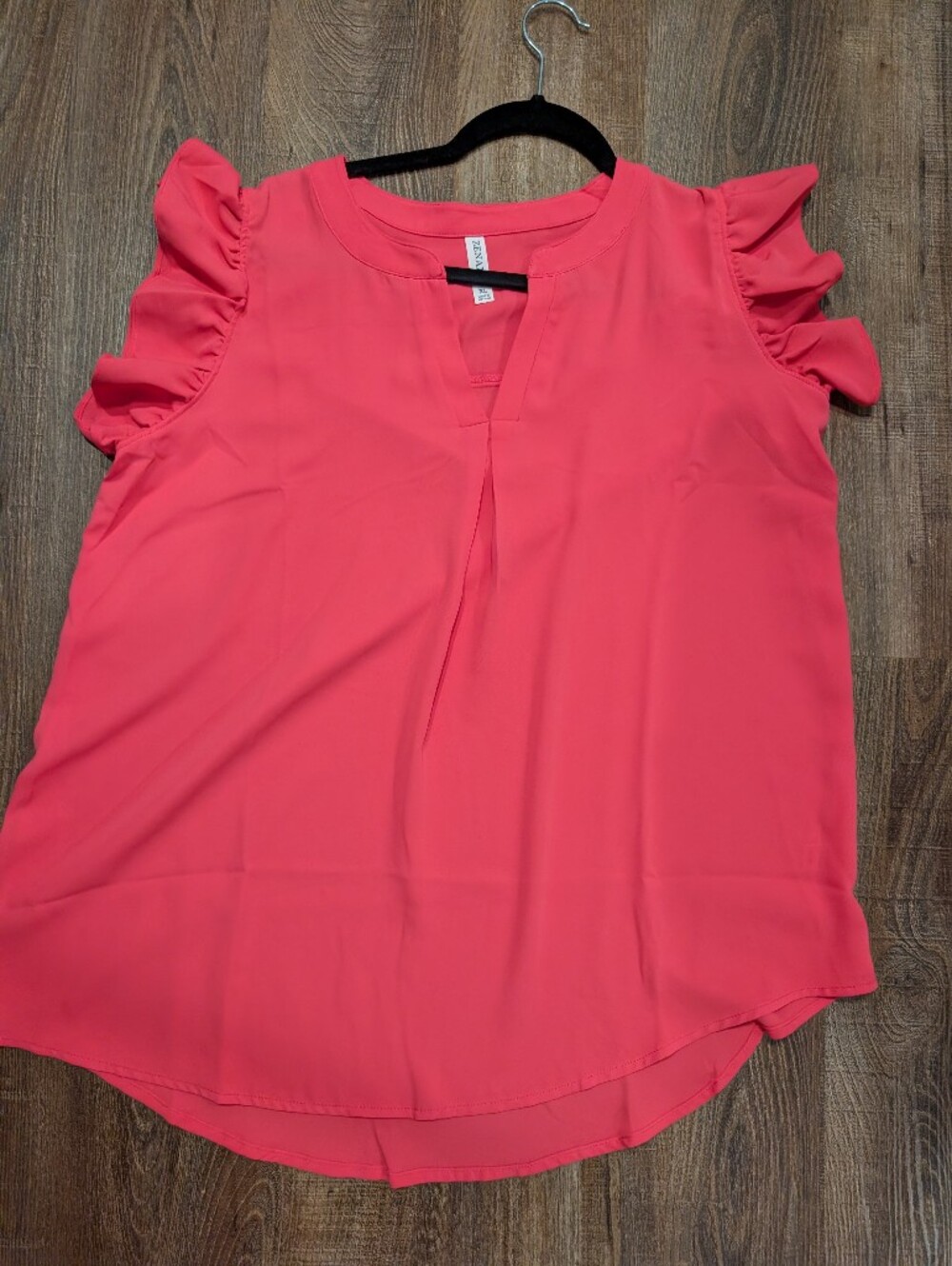 WOMEN Tops - Coral Short Sleeve V-Neck Ruffle Blouse